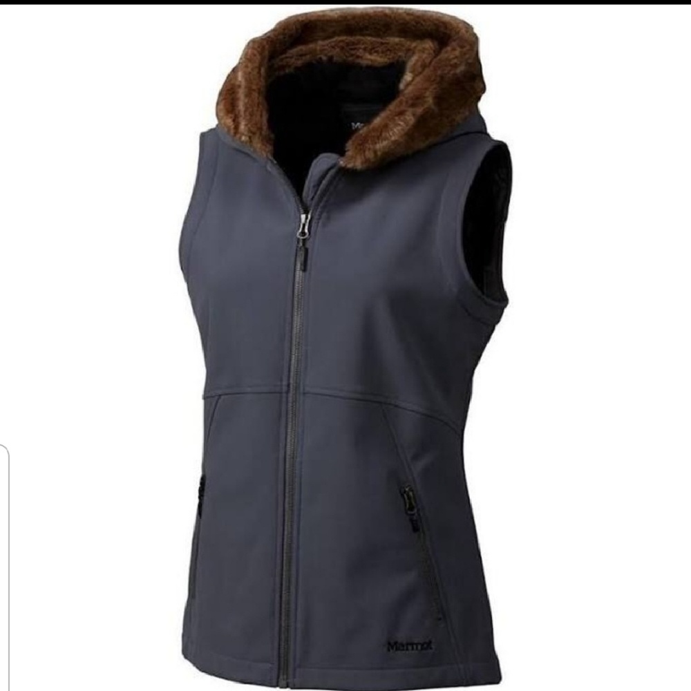 Marmot faux fur hooded vest large